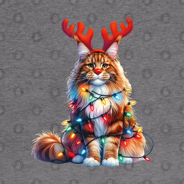 Christmas Red Nose Maine Coon Cat by Chromatic Fusion Studio